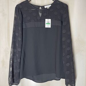 Calvin‎ Klein new black long sleeve see through sleeve, top blouse, size large